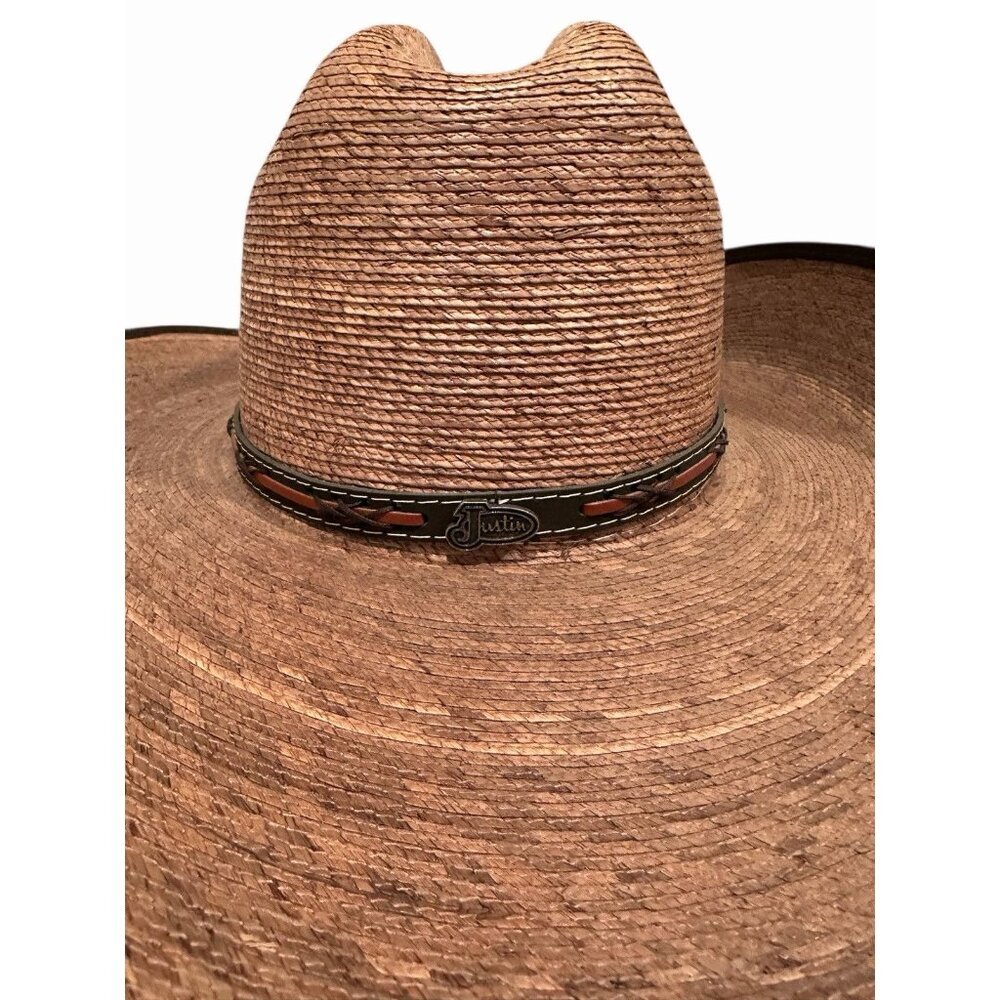 Authentic Men’s Justin Bent Straw Cowboy Hat Size 7 Brown Logo Made In Mexico